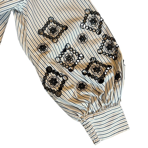 Chicos Classic Striped Long Sleeve Embroidered Poplin Button Down Shirt SZ Large - Picture 4 of 9